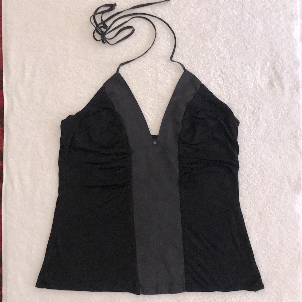 Bebe Y2K Black Ruched Silk Halter
